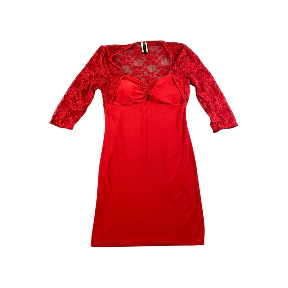 Ramy D Usa Red Lace Bolero Dress Set Size Large Midi